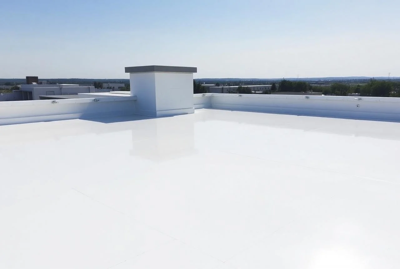 Illustrative flat roof after a reflective protective coating application